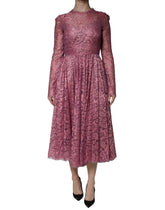 Dolce & Gabbana Pink Floral Lace Long Sleeve Midi Dress